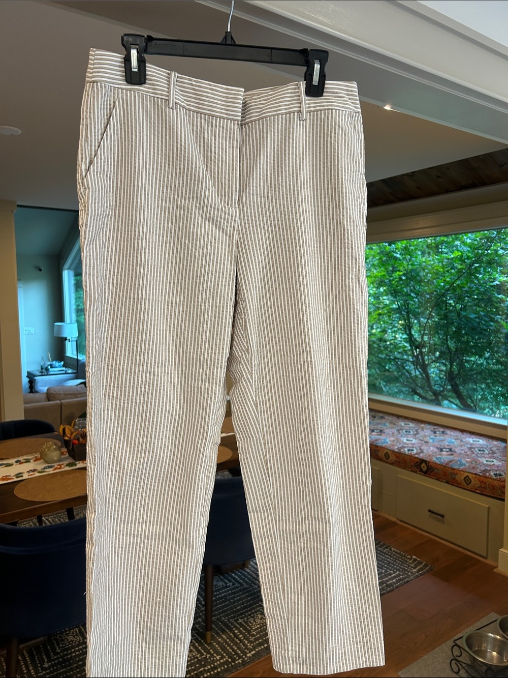 LOFT Cream and White Striped Cropped Pants